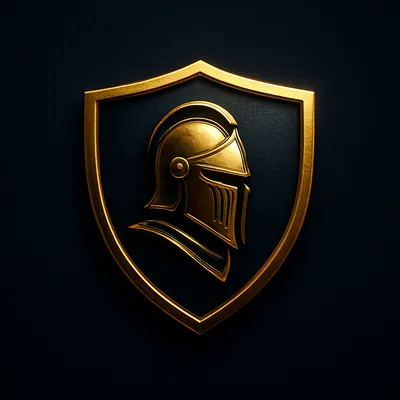 Regal knight shield crest in dark steel and 24k gold for live cricket matches