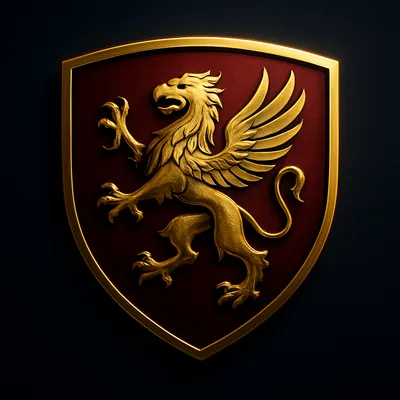 Crimson red and gold heraldic crest for live cricket exchange fixtures