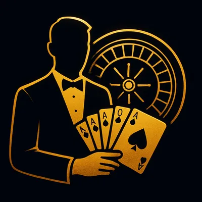 Live casino dealer icon holding golden cards on single cricket betting ID