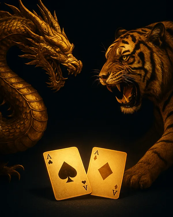 Dragon Tiger live card table tile with sculpted golden dragon and Bengal tiger