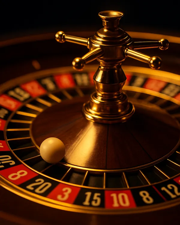 Live European Roulette wheel spinning with ivory ball and brushed gold rim